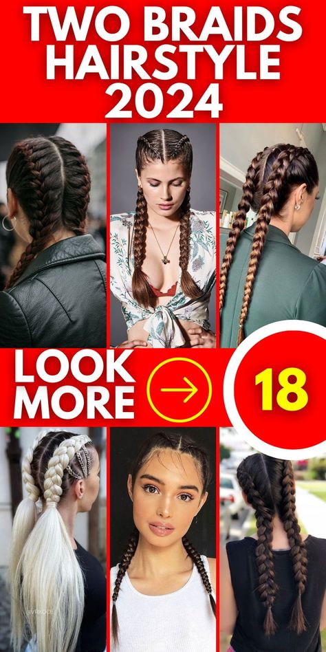 Half-down two braids hairstyles offer a delightful blend of elegance and ease in 2024. This versatile style lets you enjoy the best of both worlds, with half of your hair elegantly secured in braids while the remaining section flows freely. It's an adaptable option that complements a wide range of outfits and occasions, making it a go-to choice for those who value versatility in their hairstyles. Two Braids With Hair Down, Two Braids Hairstyle, Goddess Braids Natural Hair, Two Braids Style, Aesthetic Braids, Two Braids Hairstyles, Latest Braid Styles, Hairstyle 2024, Quick Braids