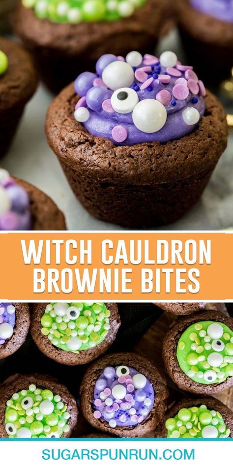 Halloween Mini Brownie Bites, Bake Sale Treats Halloween, Halloween Desserts Brownies, Brownie Recipes Halloween, Witch Dessert Ideas, Monster Brownies Halloween, Halloween Dessert For Party, Frankenstein Dessert, Skull Brownies