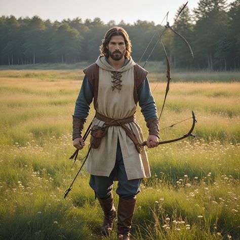 This Medieval Exquisite Archer Costume is the epitome of authenticity and craftsmanship, designed for the discerning man who appreciates historical accuracy blended with functional elegance. The ensemble is centered around a richly detailed tunic that captures the rugged yet refined essence of a bow hunter from the Renaissance era. Made from high-quality, durable materials, it features intricate stitching and period-appropriate embellishments that bring the character to life. The tunic is comple Hunter Outfit Men, Men Ren Faire Costume, Midevil Outfits Man, Male Elf Costume, Doublet Medieval, Renfaire Outfit Men, Woodsman Costume, Medieval Fashion Men, Ren Faire Outfits Men