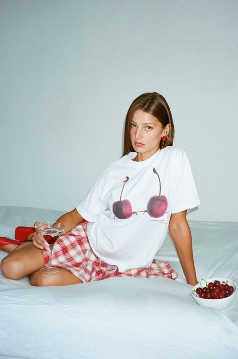 CHERRY TEE – Mode Mischief Studios Mode Mischief, Oversized Graphic Tee, Girls Sleepwear, Quirky Fashion, Original Fashion, Cherry Print, Casual Tee, Oversized Tee, Alternative Fashion