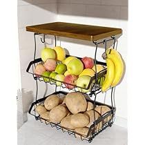 Two Tier Fruit Basket, Fruit Storage Ideas, Organizer Baskets, Basket For Kitchen, Tiered Fruit Basket, Kitchen Countertop Organization, Basket Stand, Onion Bread, Pantry Shelves