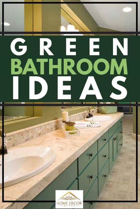 27 Green Bathroom Ideas You'll Love - Home Decor Bliss Green Bathroom White Vanity, Olive Colored Bathroom, Olive Green And Gold Bathroom, Green Bathroom No Window, Rustic Green Bathroom, Green Bathrooms Ideas, Small Green Bathroom Ideas, Green And Beige Bathroom, Green And Tan Bathroom