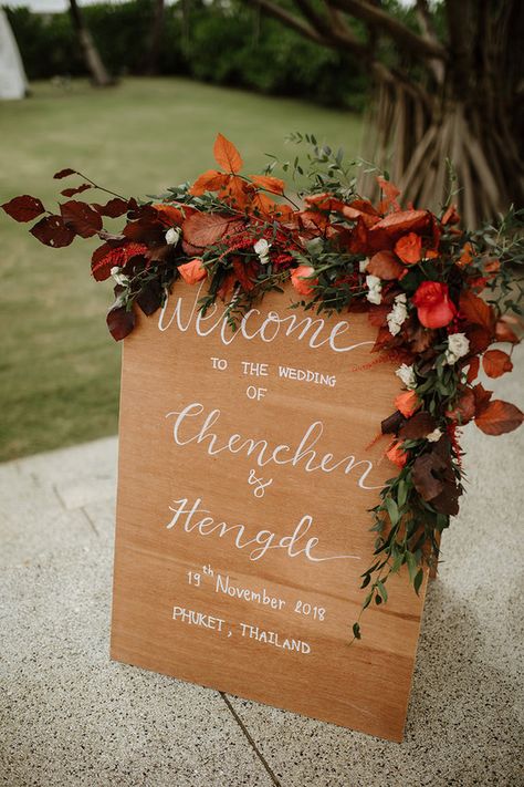 Tropical Thailand wedding | Fall wedding Thailand | 100 Layer Cake Blue Fall Wedding, Wedding Thailand, Orange Wedding Themes, Rusting Wedding, Fall Wedding Color Palette, Burnt Orange Weddings, Thailand Wedding, Flowers And Greenery, Fall Wedding Cakes