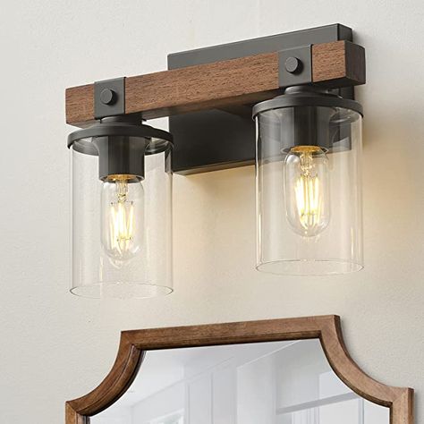 Farmhouse Bathroom Light Fixtures, Rustic Vanity Lights, Farmhouse Bathroom Light, Bathroom Lights Over Mirror, Lamp Bathroom, Farmhouse Vanity Lights, Rustic Wall Lighting, Wood Light Fixture, Rustic Vanity