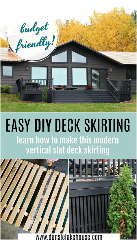 Easy DIY Deck Skirting Tutorial. Learn How to Make This Modern Vertical Slat Deck Skirting. It's Budget-Friendly and Surprisingly Easy! File This One Under Cheap Deck Skirting Ideas. Modern Deck Skirting Idea to Replace Traditional Deck Skirting Lattice. Deck Skirting Ideas Wood. #deckskirting #houseexterior #budgethomerenovation #budgetrenovation #plywood #slatted Lattice Deck Skirting, Diy Deck Skirting, Easy Diy Deck, Deck Skirting Ideas, Lattice Deck, Behr Exterior Paint, Skirting Ideas, Deck Skirting, Rustic Outdoor Decor