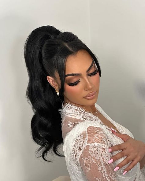 50 Adorable Medium Length Ponytail Hairstyles To Try Ponytail For Medium Length Hair Wedding, Cute Hairstyles For Medium Hair For A Wedding, Braid Hair Medium Length, Prom Hairstyles Slick Back Ponytail, Bridemaids Hairstyles Ponytails, Classic Ponytail Hairstyles, Hairstyles With A Ponytail, Medium Length Ponytail Hairstyles, Big Ponytail Hairstyles