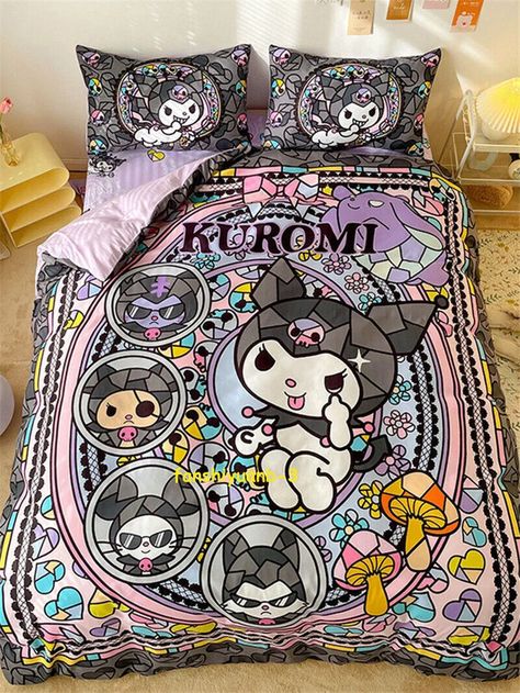 Cute Kuromi Beddings Cotton Duvet Cover Flat Sheet Pillowcase 4PCS Sets | eBay Kuromi Aesthetic Room, Kuromi Blanket, Kuromi Bed, Kuromi Bedroom, Kuromi Stuff, Kuromi Room, Baddie Room, Hello Kitty Bedroom, Sheet Quilt