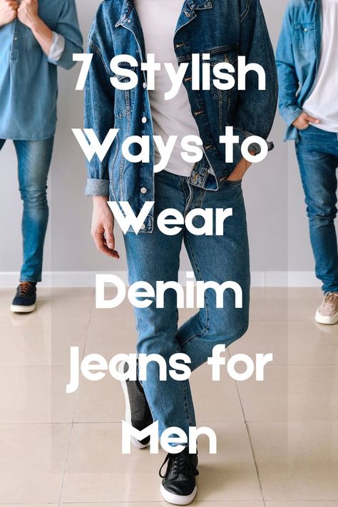 Denim jeans are a versatile wardrobe staple that can be dressed up or down for any occasion. In this guide, we'll explore seven stylish ways to wear denim jeans for men, providing inspiration for creating fashionable outfits that exude confidence and flair. #FathersDay #DadStyle #DenimForDad #FathersDayGift #MensFashion #DadFashion #StyleGuide #FashionForMen #FathersDayStyle #GiftIdeasForDad Mens Night Out Outfit, Denim Jeans Outfit Men, Denim Outfit Men, Denim Jeans Outfit, Jeans Outfit Men, Dad Fashion, Fashionable Outfits, Jeans For Men, Style Mistakes