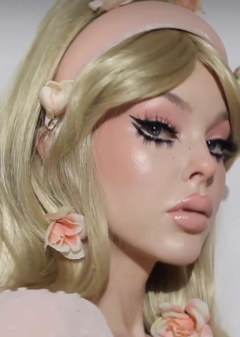 1960s Glam Makeup, 60s Gogo Makeup, 70s Barbie Makeup, Pink Vintage Makeup, Austin Powers Fembot Makeup, 60s Drag Makeup, 60s Pink Makeup, 70’s Glam Makeup, Barbarella Makeup