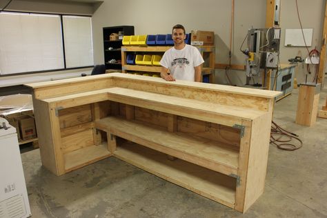 Our interns built a DIY bar. Learn how you can build our own DIY bar for your home. Diy Bar, How To Build, Plywood, Bench, Bar