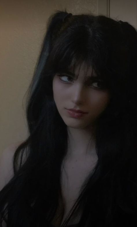 #nosepiercings #makeup #alternative #did #faceclaim #alter Beautiful Face Claim, Gothic Core Outfit, Pale Girl With Black Hair, Black Hair With Bangs Grunge, Girl With Black Hair Aesthetic, Black Haired Girl Aesthetic, Sinister Darling, Black Hair Girl Aesthetic, Dark Hair Aesthetic