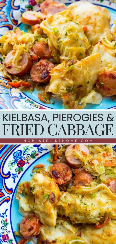 Weeknights call for this smoked kielbasa recipe! These pierogies with kielbasa and cabbage will become your family favorite dinner. In just 30 minutes, you can have a one-pot dinner of kielbasa, pierogies, and fried cabbage! Kielbasa Pierogies, Pierogi Recipes, Cabbage And Smoked Sausage, Smoked Kielbasa, Fried Cabbage Recipe, Fried Cabbage With Sausage, Fried Cabbage Recipes, Kielbasa And Cabbage, Perogies Recipe