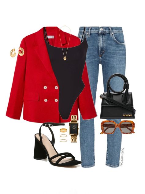 Red Blazer Summer Outfit, Chic Smart Casual Outfits, Red Top Outfit Ideas, Red Style Outfit, Smart Casual Outfit Women Evening, Red Blazer Outfit Classy, Red Summer Outfits, Casual Evening Outfit, Elegant Outfits For Women