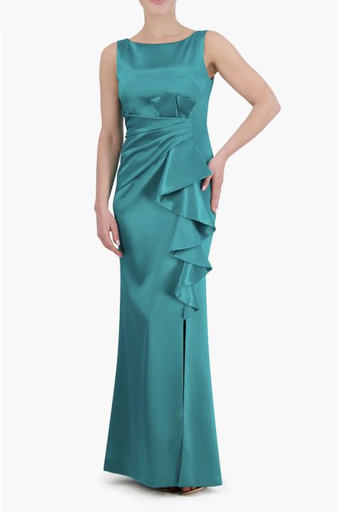 Spring Wedding Guest Dresses - Eliza J Ruffle Satin Mermaid Gown Satin Mermaid Gown, Wedding Guest Dress Inspiration, Black Wedding Guest Dresses, Spring Wedding Guest, Spring Wedding Guest Dress, Eliza Dress, One Shoulder Gown, Sequin Gown, Floor Length Gown