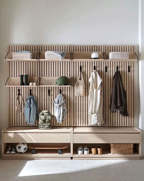 Mudroom Stairs Entryway, Hallway Organization Ideas, Ante Room Ideas, Hallway Coats, Entrance Storage Ideas, Entryway Coat Rack Ideas, Mudroom Storage Cabinet, Corner Dog Bed, Hallway Organization