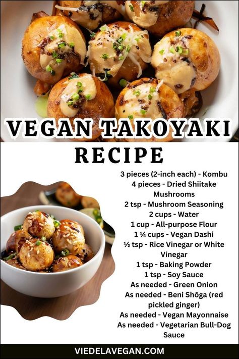 Vegan Takoyaki Recipe Vegan Takoyaki Recipe, Okonomiyaki Vegetarian, Vegan Takoyaki, Japanese Festival Food, Japan Food Recipes, Takoyaki Recipe, Easy Vegan Snack, Vegan Japanese Food, Japanese Vegan