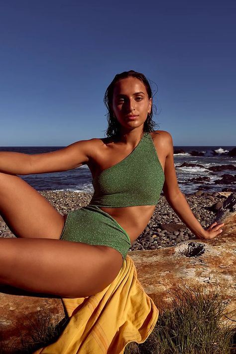 The Sexiest Swimsuits of 2023 Free People Swimsuit, Beach Therapy, Green One Piece Swimsuit, Beach Inspo, Perfect Swimsuit, Beach Shoot, Beach Riot, Green Swimsuit, Beach Portraits