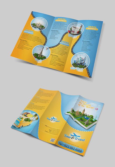 Tour & Travel Tri-Fold Brochure Template Pamphlet Design, Tourism Brochure Design, Travel Brochure Design, Map Brochures, Brochure Design Layouts, Brochure Examples, Brochure Design Creative, Brochure Design Layout, Trifold Brochure Design