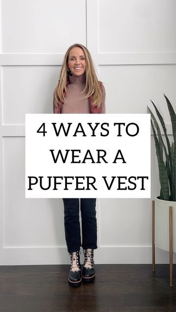 Shirts Under Vests Long Sleeve, Black Quilted Vest Outfits For Women, Vest And Yoga Pants Outfit, How To Wear Puffer Vest Outfits, What To Wear With A Black Vest, What To Wear With Puffer Vest, Creme Puffer Vest Outfit, Puffy Black Vest Outfit, How To Wear A Puffer Vest Women