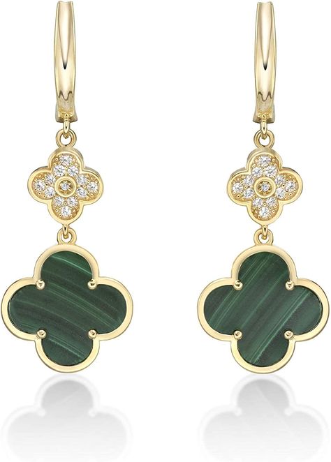 Amazon.com: Green Malachite Flower Dangle Drop Earrings for Women in 925 Sterling Silver with Yellow Gold Plating Hinge Post by Lavari Jewelers: Clothing, Shoes & Jewelry Green Malachite, Leverback Earrings, Earrings For Women, Black Onyx, Rhodium Plated, Women's Earrings, Onyx, Cubic Zirconia, Dangle Drop Earrings