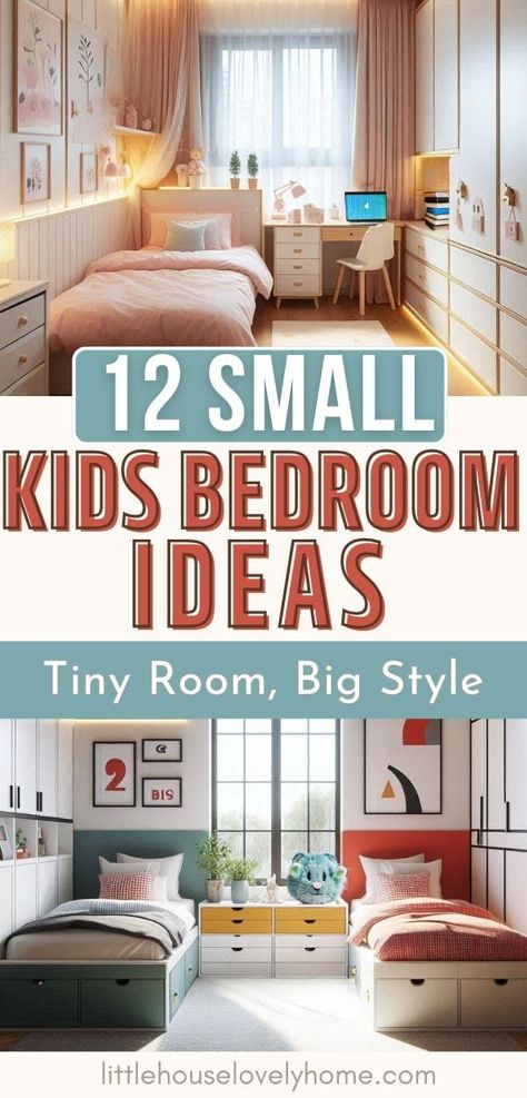 12 Small Kids Bedroom Ideas That Put The FUN in Functional Small Space Twin Bedroom, Kids Bedroom Layout Floor Plans, Kids Bedroom For 3 Children, 2 Bed Kids Room, Kids Box Room Ideas, 3 Girls One Room Bedroom Ideas, Small Twin Room Ideas, L Shaped Kids Beds Shared Rooms, Kids Small Shared Bedroom