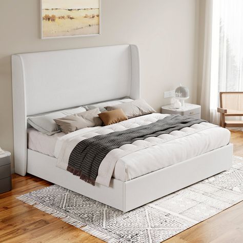 Latitude Run® Cannoy Low Profile Platform Bed & Reviews | Wayfair Lift Up Storage Bed, Linen Upholstered Bed, Lift Storage Bed, Headboard Wood, Storage Bed Queen, Low Profile Platform Bed, Upholstered Storage Bed, White Headboard, Wingback Headboard