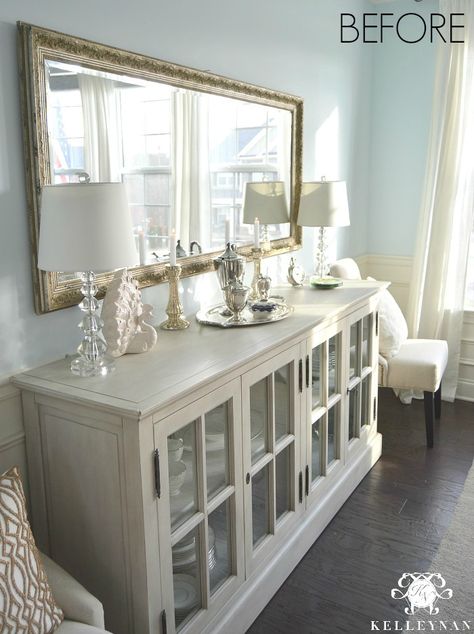 Dining Room Update | Vertical Vs. Horizontal Buffet Mirror Sideboard Decor Dining Room, Dining Room Buffet Decor, Dining Room Console Table, Trendy Dining Room, Dining Room Console, Dining Room Updates, Sideboard Decor, Console Table Living Room, Buffet Decor