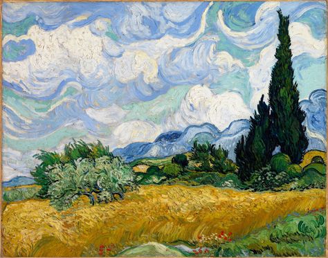 "A Wheatfield, with Cypresses" Vincent van Gogh Wheatfield With Cypresses, Lukisan Van Gogh, Wheat Field With Cypresses, Lukisan Lanskap, Vincent Van Gogh Paintings, Van Gogh Museum, Wheat Field, Van Gogh Paintings, Oil Painting Reproductions