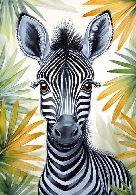 Create an enchanting space for your child with this stunning digital poster of a baby zebra. With its captivating look and distinctive stripes, this illustration adds a touch of exotic nature and softness to your child's bedroom. Zebra Cartoon, Zebra Drawing, Zebra Illustration, Zebra Painting, Glasses Ideas, Wrapping Techniques, Zebra Art, Poster Cute, Illustration Mignonne