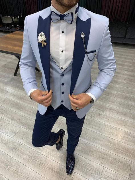 SUITS Blue Tuxedo Wedding, Peak Lapel Tuxedo, Prom Men, Men Suits Wedding, Tuxedo Colors, Suits Prom, Pants Gift, Blue Tuxedos, Slim Fit Tuxedo