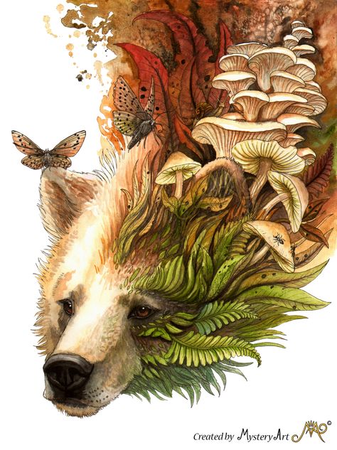 Autumn spirit bear by Sunima Bear Spirit Animal, Bear Spirit, Autumn Spirit, Spirit Bear, Spiritual Animal, Spirit Animal Art, Bear Drawing, Bear Tattoo, Bear Art