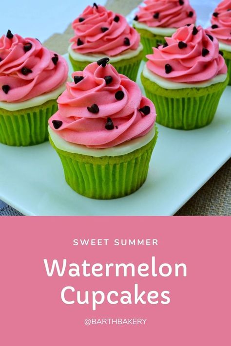 Watermelon Cupcakes Recipe, Watermelon Activities, Adorable Cupcakes, Melon Birthday, Watermelon Cupcakes, Summer Cupcakes, Watermelon Birthday Parties, Backyard Summer, Watermelon Cake