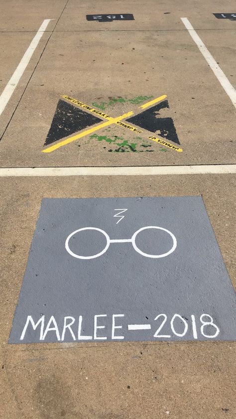 Senior parking spot-Harry Potter themed Harry Potter Senior Parking Spots, Parking Spot Painting, Parking Spot, Chalk Paint, Chalk, Harry Potter, Kids Rugs