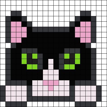 Tuxedo Cat Perler Beads, Crochet Tuxedo Cat, Black Cat Perler Bead Patterns, Cat Perler Bead Patterns, Kandi Cuff Patterns, Kandi Cuffs, Grid Patterns, Easy Perler Bead Patterns, Easy Perler Beads Ideas