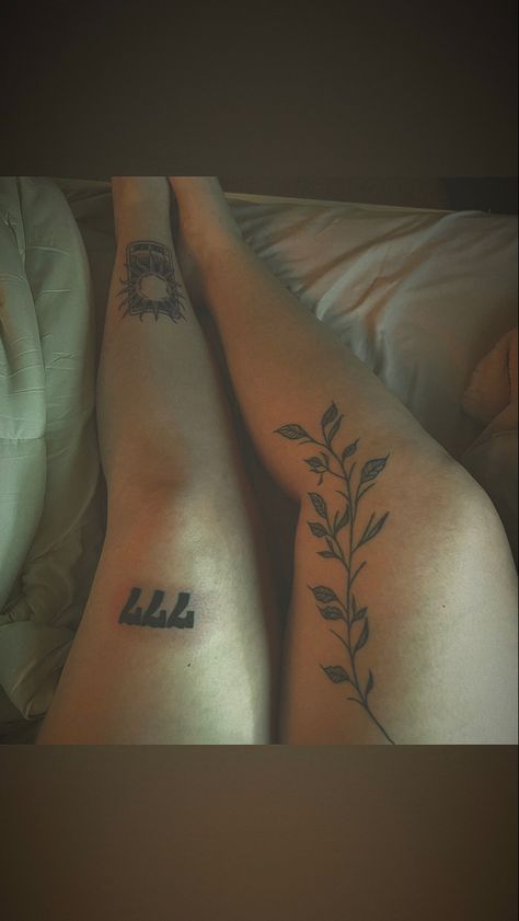 777 Leg Tattoo, Sun Tarot Card Tattoo, 777 Tattoo, Tattoos Leg, Sun Tarot Card, Vine Tattoo, The Sun Tarot Card, Tarot Card Tattoo, The Sun Tarot