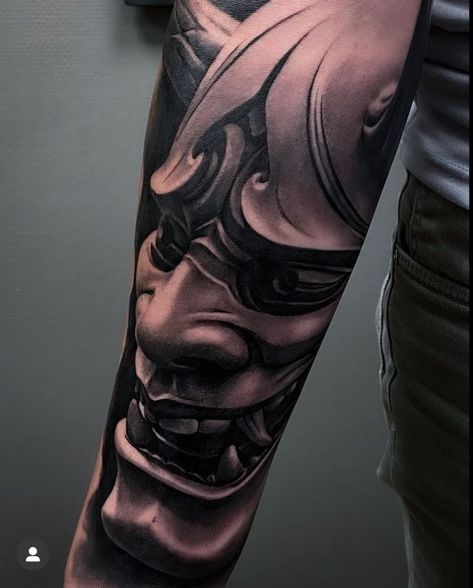 Oni Mask Tattoo Realism, Japanese Realism, Hannya Mask Tattoo Design, Mascara Hannya, Samurai Mask Tattoo, Hanya Mask, Japanese Demon Tattoo, Shen Long Tattoo, Japanese Mask Tattoo