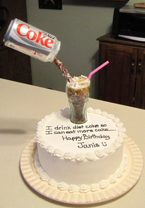 "I drink Diet Coke so I can eat more cake.." TRUE FACT! Now who's making this for for me for my next birthday? Diet Birthday Cake, Diet Soda Cake, Diet Coke Cake, Birthday Cake Recipes, Coke Cake, Soda Cake, Coca Cola Cake, Cola Cake, Diet Soda