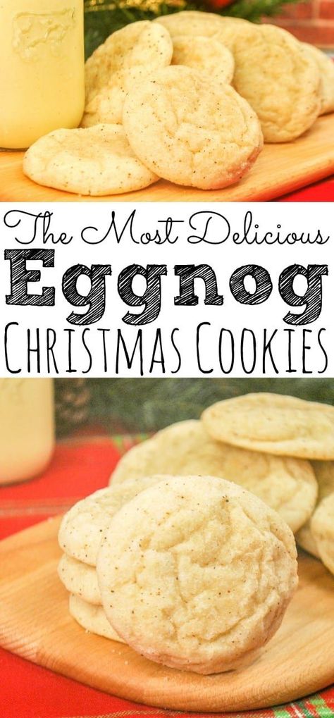 Check out The Most Delicious Eggnog Cookies that are also easy to make! - simplytodaylife.com #eggnogcookies #christmascookies #cookierecipe Eggnog Cookie, Egg Nog Cookies Recipe, Eggnog Dessert, Eggnog Cookies, Christmas Cookie Recipe, Delicious Christmas Cookies, Eggnog Recipe, Egg Nog, Cookies Christmas