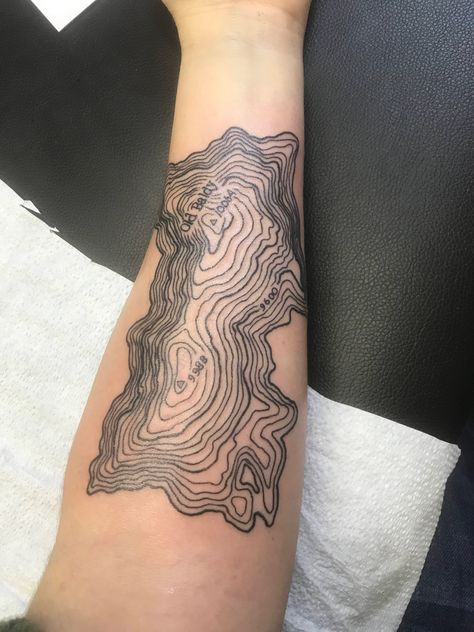 Topographic Map Tattoo, Cartography tattoo, contour lines Topo Lines Tattoo, Mountain Topography Tattoo, Map Back Tattoo, Detailed Line Tattoo, Crater Lake Tattoo, River Topography Tattoo, River Map Tattoo, Curvy Line Tattoo, Map Lines Tattoo