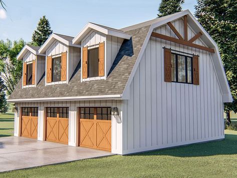 Garage Apartment Plan, 050G-0094 Barn Loft Apartment Houseplans.com, Pole Barn Shop With Apartment, Barn Loft Apartment Plans, Simple Barn With Loft, Barn With Office Loft, Adding Loft Above Garage, Pole Barn With Sliding Doors, Barn Loft Apartment Rustic, Workshop With Apartment