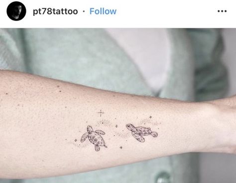 Aesthetic Turtle Tattoo, Small Turtles Tattoo, Marine Life Tattoo Small, Minimal Sea Turtle Tattoo, Turtle Simple Tattoo, Swimming Turtle Tattoo, Two Turtles Tattoo, 2 Turtles Tattoo, Sea Turtle Tattoo Fineline