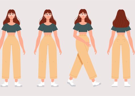 Animated Person Drawing, Animated Person, Flat Character, Person Drawing, Character Animation, Model Sheet, Motion Design Animation, Design Animation, Woman Illustration