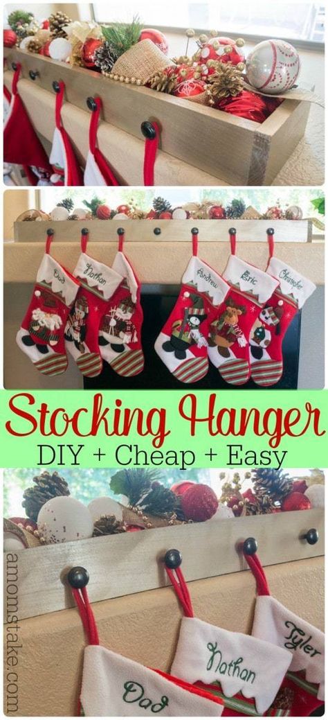 Stocking Hanger Diy, Diy Stocking Holder, Diy Stocking, Christmas Stocking Hangers, Diy Stockings, Christmas Decorations Cheap, Christmas Stockings Diy, Stocking Holder, Hanger Diy