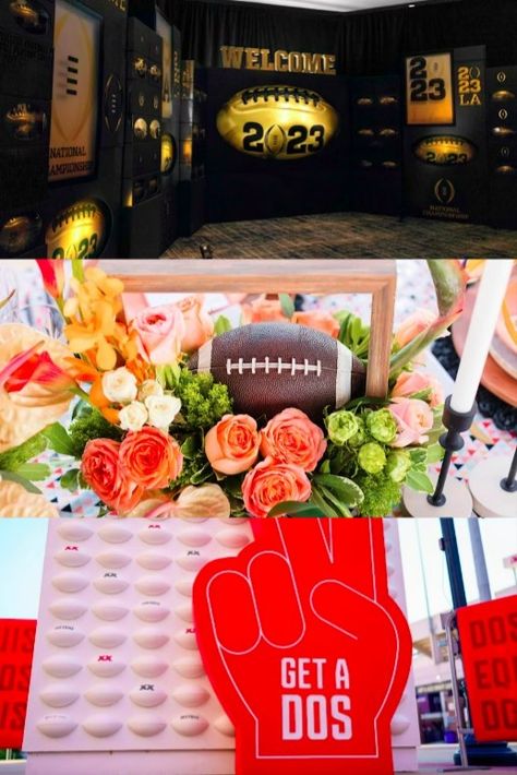 From helmet thrones to football-shaped florals, these creative ideas have scored big at football-themed events. Football Event, Football Banquet, Catering Design, Football Decor, Event Trends, Event Tech, Football Decorations, College Football Playoff, Event Company