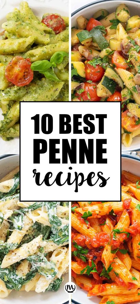 Close-up of four different penne pasta recipes. Meatless Pasta Recipes, Recipes For Pasta, Spinach Tomato Pasta, Meatless Pasta, Penne Recipes, Makanan Italia, Pasta Lunch, Penne Pasta Recipes, Resep Pasta