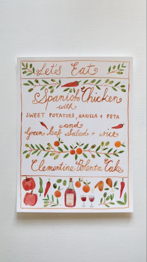 Homemade Menu Card, Dinner Party Menu Handwritten, Dinner Party Menu Design Handwritten, Watercolor Wedding Menu Card, Watercolour Menu Design, Dinner Party Menu Design Aesthetic, Dinner Party Menu Design Ideas, Diy Dinner Menu Cards, Hand Painted Menu Cards