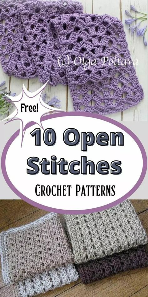 This is a collection of 10 easy open lace crochet stitch free patterns that can be used for summer blankets, tops or other accessories. Like the name suggests Openwork or mesh stitches  have an open weave that makes it work up quickly. Ponchos, Crochet Open Stitch Sweater, Crochet Mesh Blanket Free Pattern, Fisherman Crochet Stitch, Mesh Crochet Patterns Free, Crochet Lace Stitches Patterns, Open Stitch Crochet Blanket, Simple Pretty Crochet Stitches, Dk Crochet Blanket Patterns Free