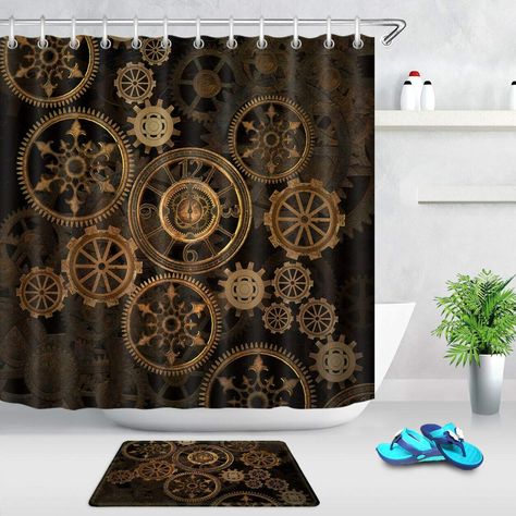 Smarter Shopping, Better Living! Aliexpress.com Bathroom Decor Victorian, Bathtub Shower Curtain, Steampunk Bathroom, Theme Bathroom, Cloth Shower Curtain, Copper Fixture, Dark Curtains, Vintage Industrial Design, Steampunk Decor