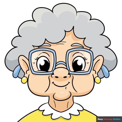 Complete Grandma Face drawing Grandma Cartoon Drawing, Cute Grandma Drawing, Family Tree Drawing, Drawing Wrinkles, Old Lady Cartoon, Easy People Drawings, Male Face Drawing, Face Doodles, Cartoon Faces Drawing