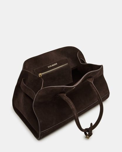 HEIDEE Shoulder Bag Brown Suede | Women's Tote Handbag – Steve Madden Chocolate Suede Bag, Suede Brown Bag, Everyday Bags For Women, Brown Designer Bag, Brown Suede Bag, Stylish Work Bag, Everyday Shoulder Bag, Fits Inspiration, Dream Bag